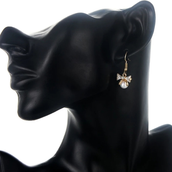 Pearl Bow Dangle Earrings - Picture 3 of 4